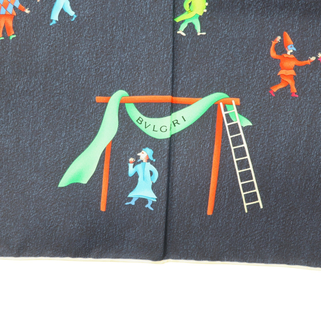 BVLGARI Italian Silk Scarf Navy All-over Print by Davide Pizzigoni