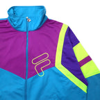 FILA 90s Track Jacket Jersey XL Blue Color Block Polyester Logo Embroidery