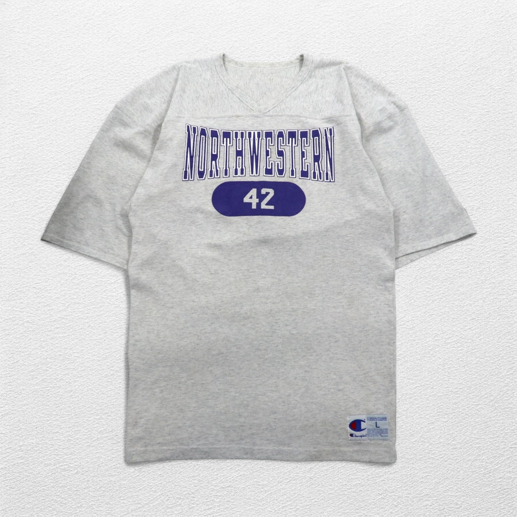 Champion 90年代 USA製 オーバーサイズ 半袖 スウェット Tシャツ L グレー NCAA NORTHWESTERN フットボール
