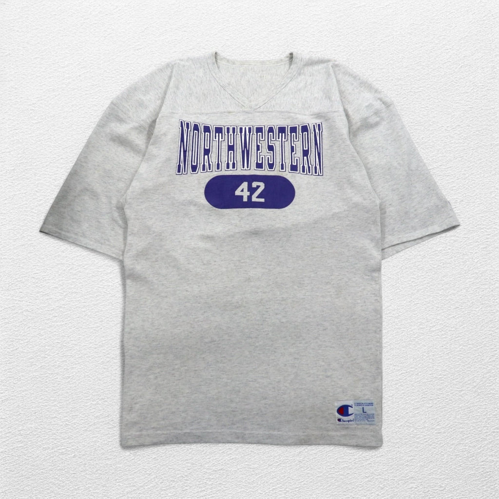 Champion 90年代 USA製 オーバーサイズ 半袖 スウェット Tシャツ L グレー NCAA NORTHWESTERN フットボール
