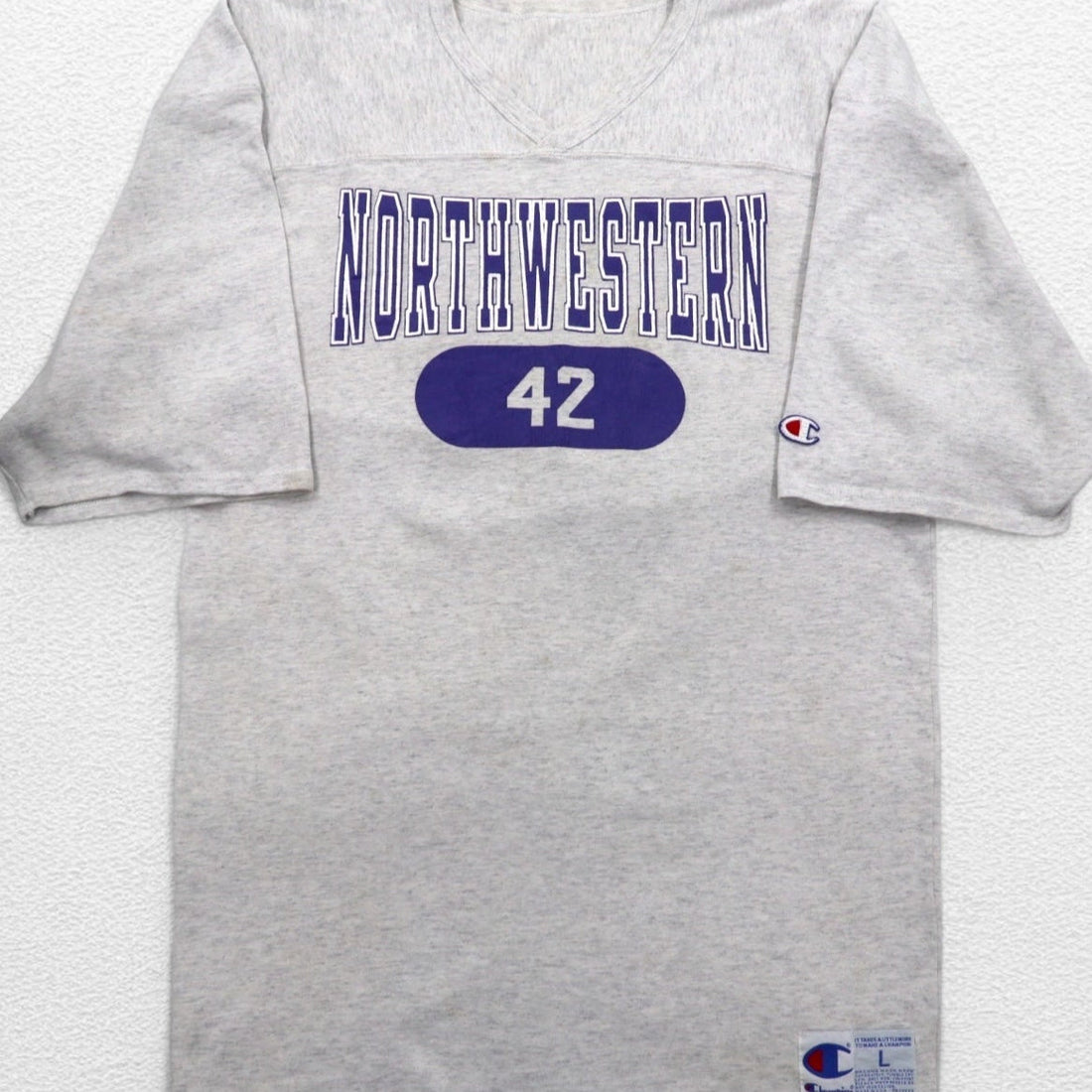 Champion 90年代 USA製 オーバーサイズ 半袖 スウェット Tシャツ L グレー NCAA NORTHWESTERN フットボール