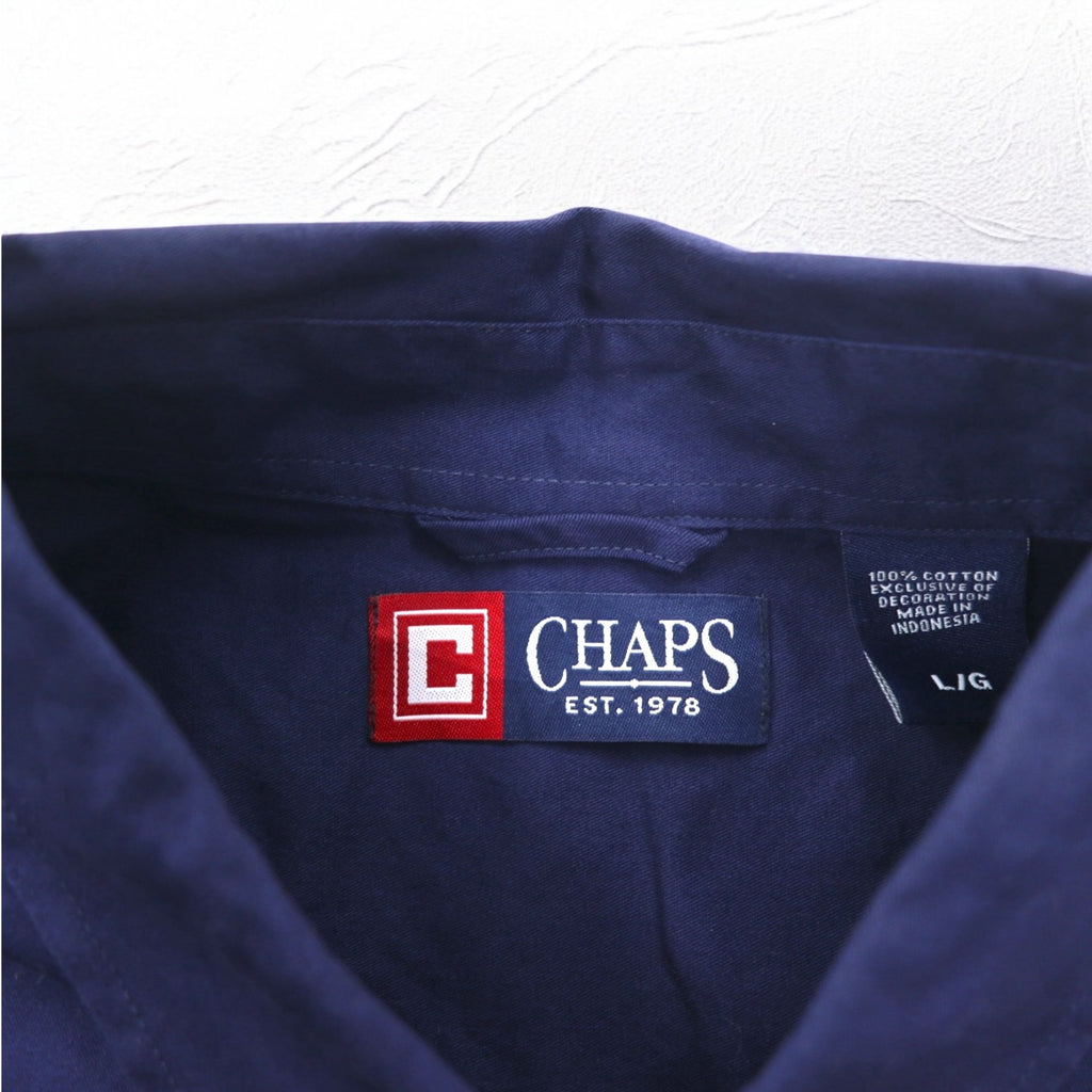 CHAPS Button-down Shirt L Navy elbow patch chest pocket one-point logo embroidery
