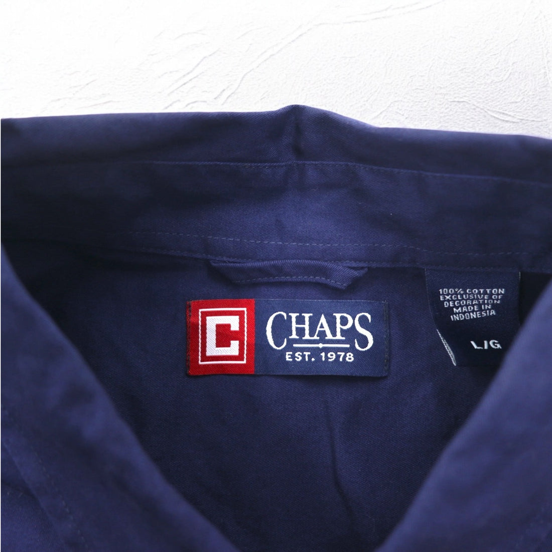 CHAPS Button-down Shirt L Navy elbow patch chest pocket one-point logo embroidery