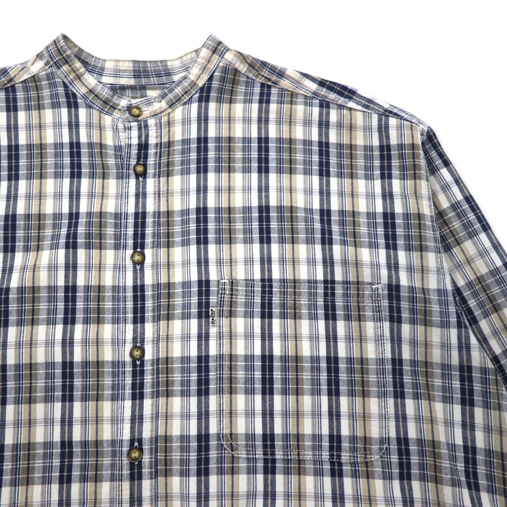 Levi's 90s Band Collar Shirt, XL, Beige, Navy, Check, Cotton