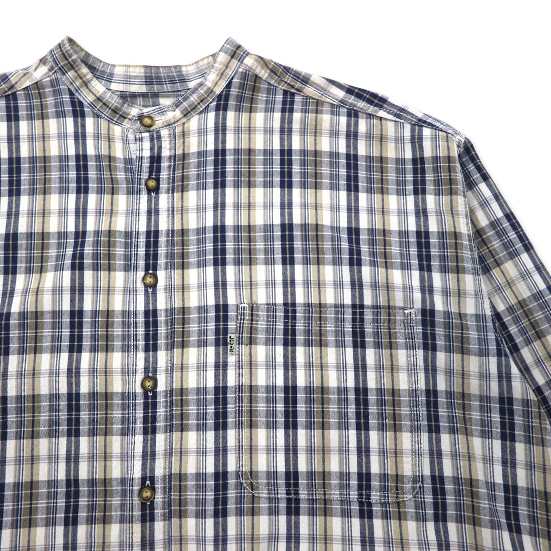 Levi's 90s Band Collar Shirt, XL, Beige, Navy, Check, Cotton