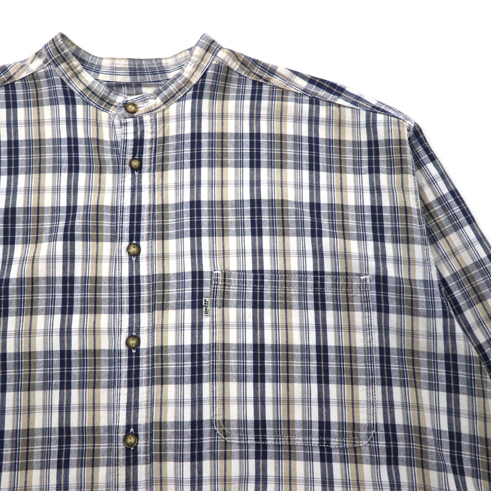 Levi's 90s Band Collar Shirt, XL, Beige, Navy, Check, Cotton
