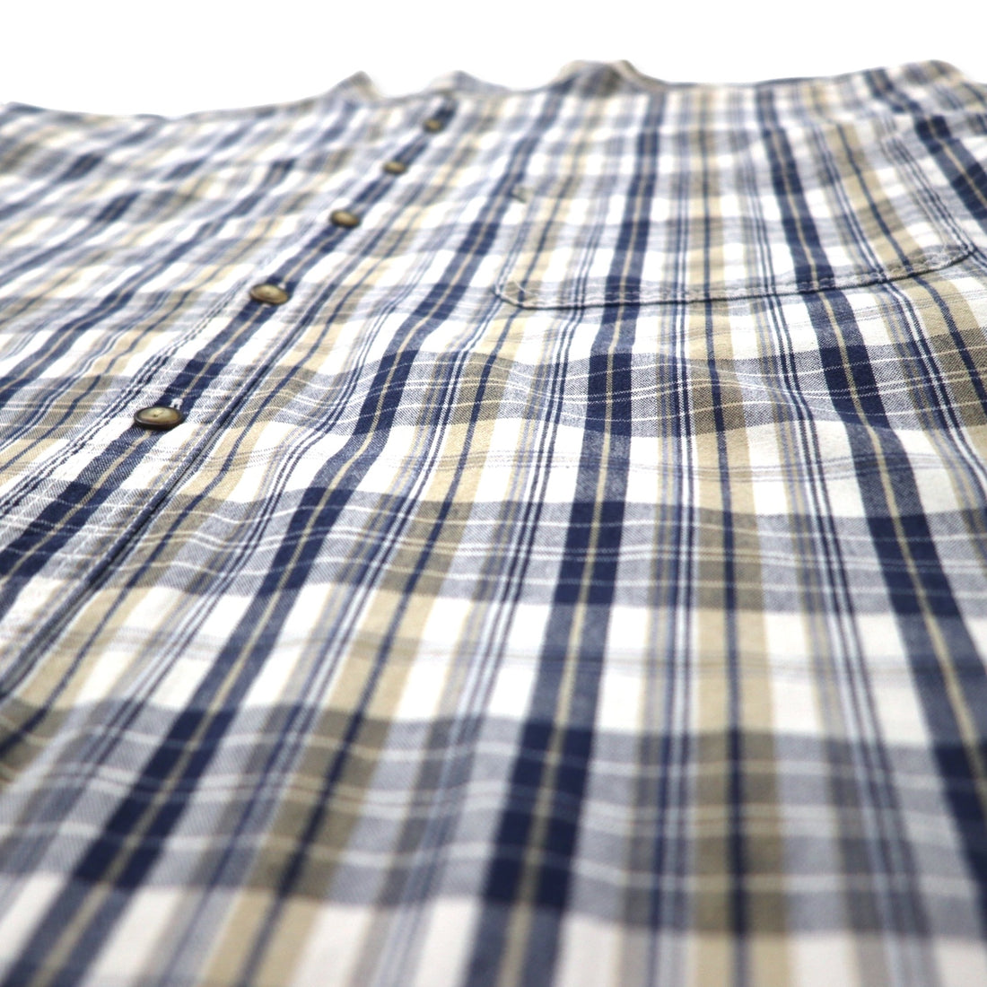 Levi's 90s Band Collar Shirt, XL, Beige, Navy, Check, Cotton