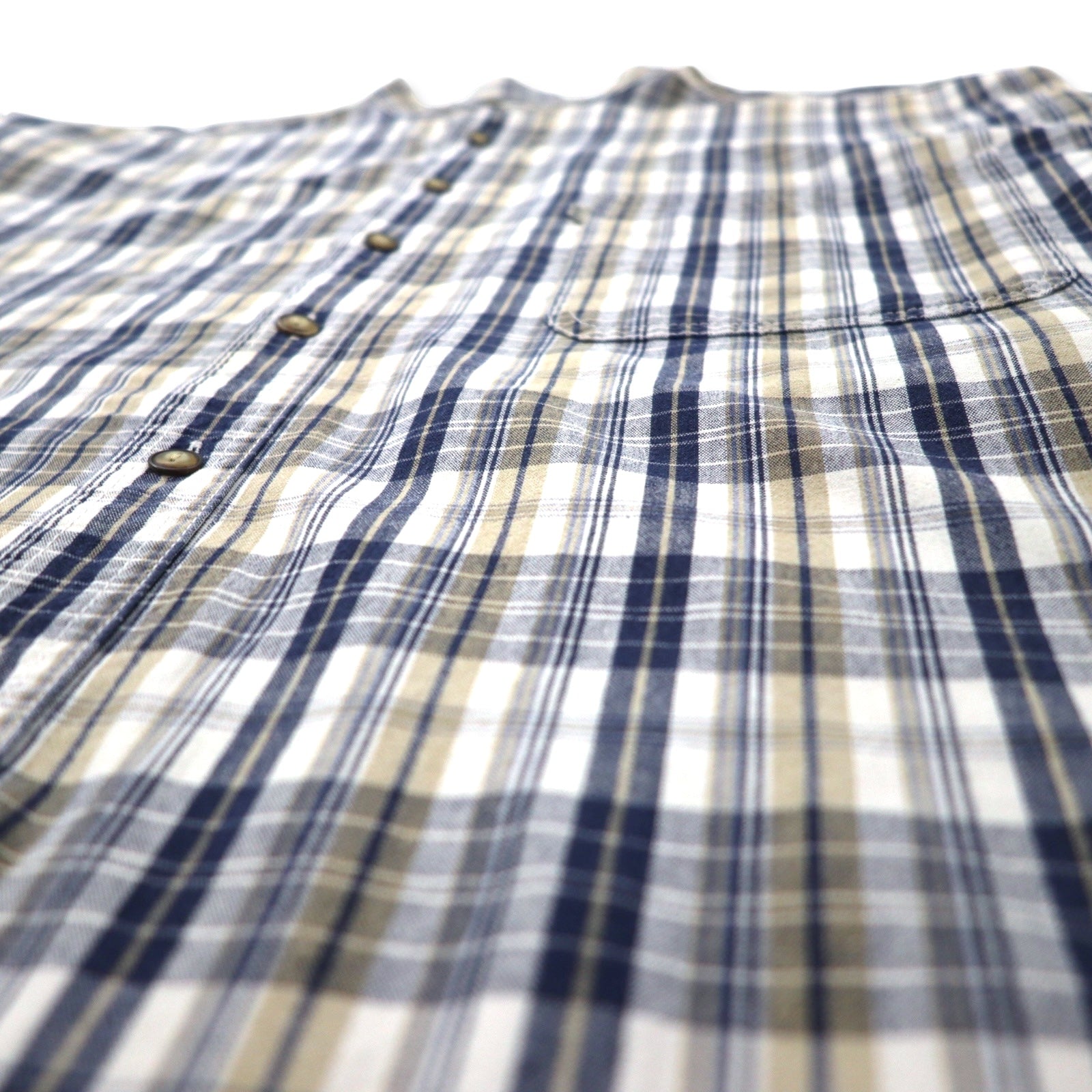 Levi's 90s Band Collar Shirt, XL, Beige, Navy, Check, Cotton