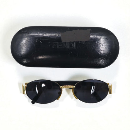 FENDI オーバル サングラス ブラック メタル SL7066 201N FFロゴ イタリア製