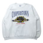 日本然リトテ-古着オンライン-Hanes USA製 90年代 ACTIVEWEAR プリント スウェット XL ホワイト コットン 裏起毛 COOPERSTOWN-Hanes USA Made 90's ACTIVEWEAR Print Sweatshirt XL White Cotton brushed lining COOPERSTOWN