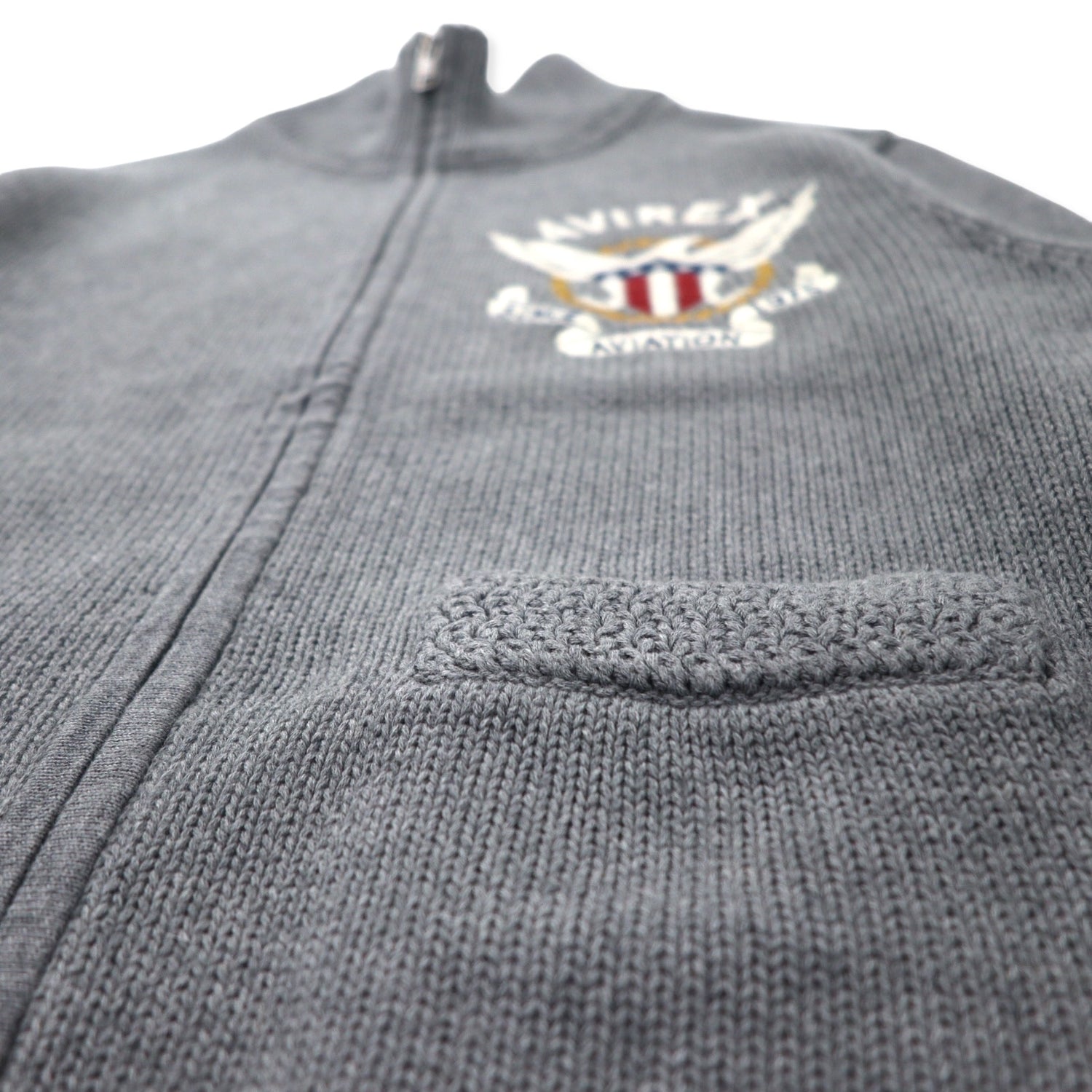 AVIREX Double Zip Driver Knit Jacket Sweater L Gray Cotton Logo 