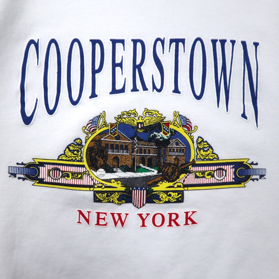 Hanes USA Made 90s ACTIVEWEAR Printed Sweatshirt XL White Cotton Fleece Lining COOPERSTOWN