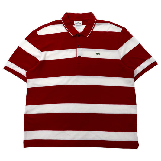 日本然リトテ-古着オンライン-LACOSTE ボーダー ポロシャツ 6 レッド ホワイト コットン ワンポイントロゴ ペルー製-Lacoste Striped Polo Shirt 6 Red White Cotton One Point Logo Peru Made