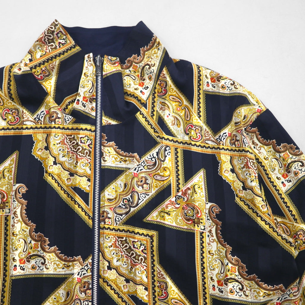 90s Vintage Reversible Satin Jacket, XL, Navy, with Paisley Print Scarf