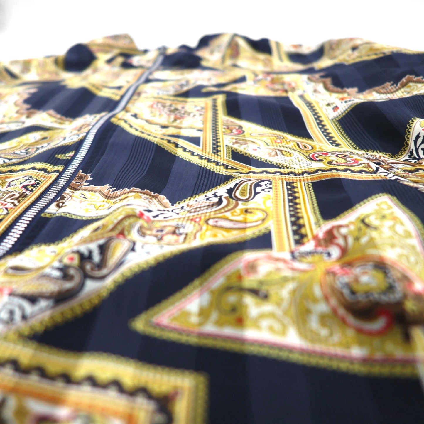 90s Vintage Reversible Satin Jacket, XL, Navy, with Paisley Print Scarf