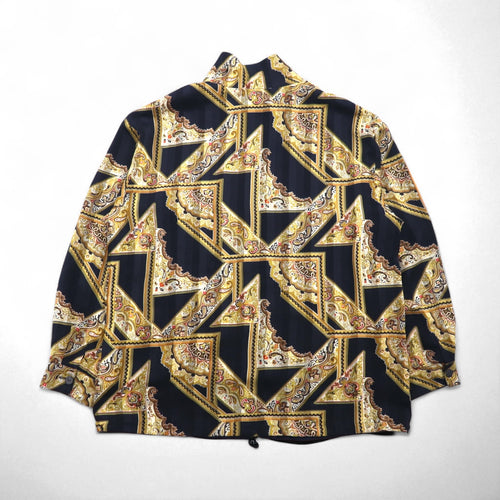 90s Vintage Reversible Satin Jacket リバーシブル サテンジャケット XL ネイビー 総柄 スカーフ ペイズリー柄