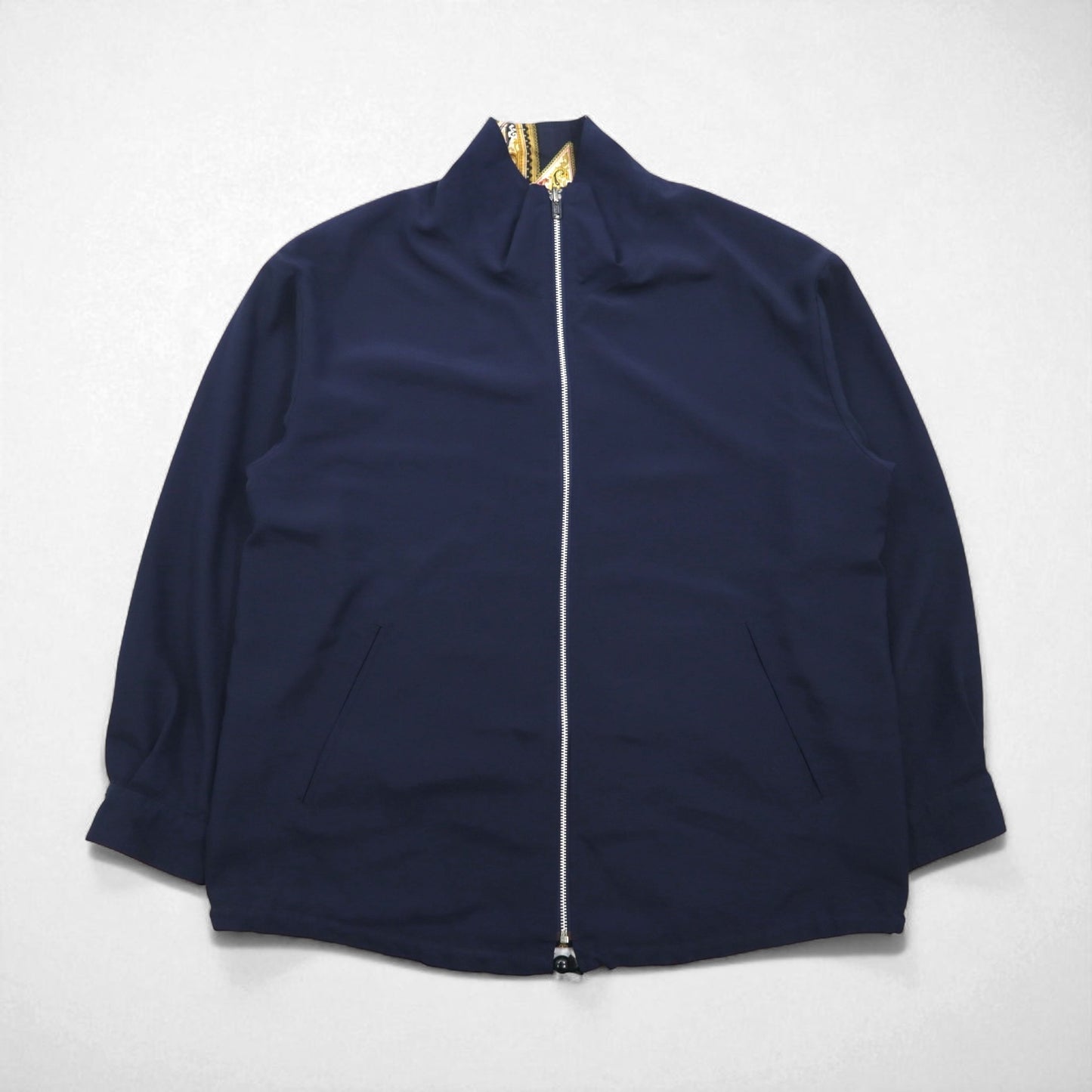 90s Vintage Reversible Satin Jacket, XL, Navy, with Paisley Print Scarf