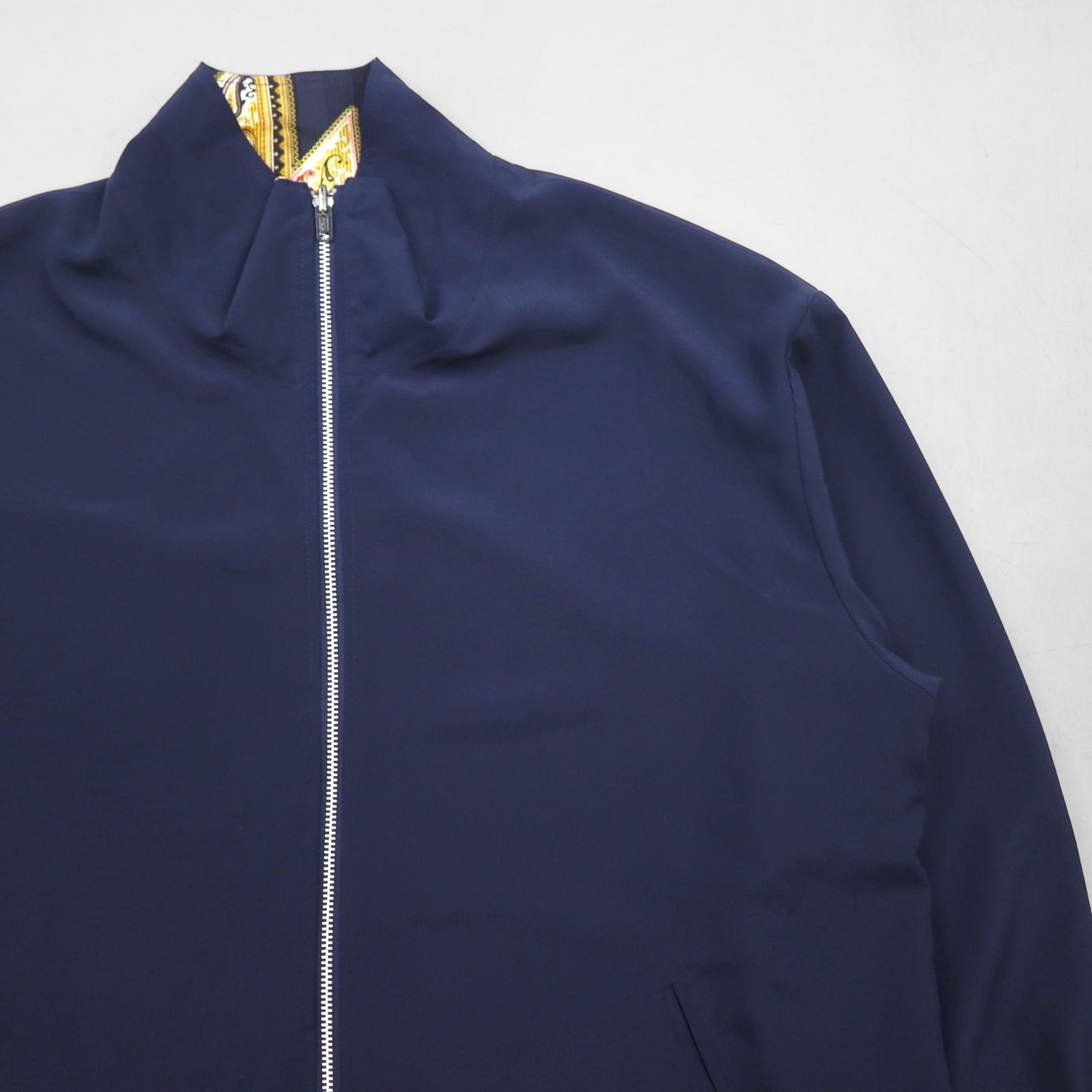 90s Vintage Reversible Satin Jacket, XL, Navy, with Paisley Print Scarf