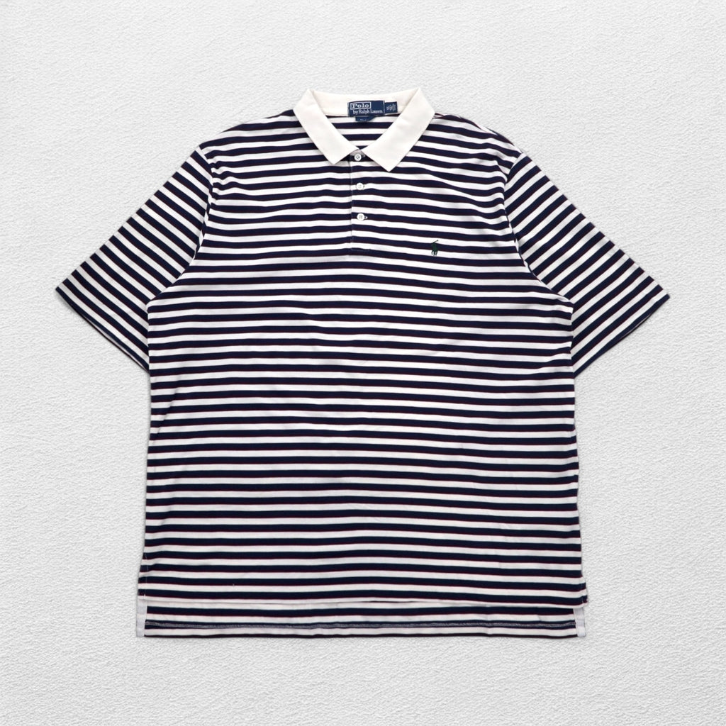 Polo by Ralph Lauren 90s Pima Cotton Striped Polo Shirt XL White Navy Small Pony Embroidery