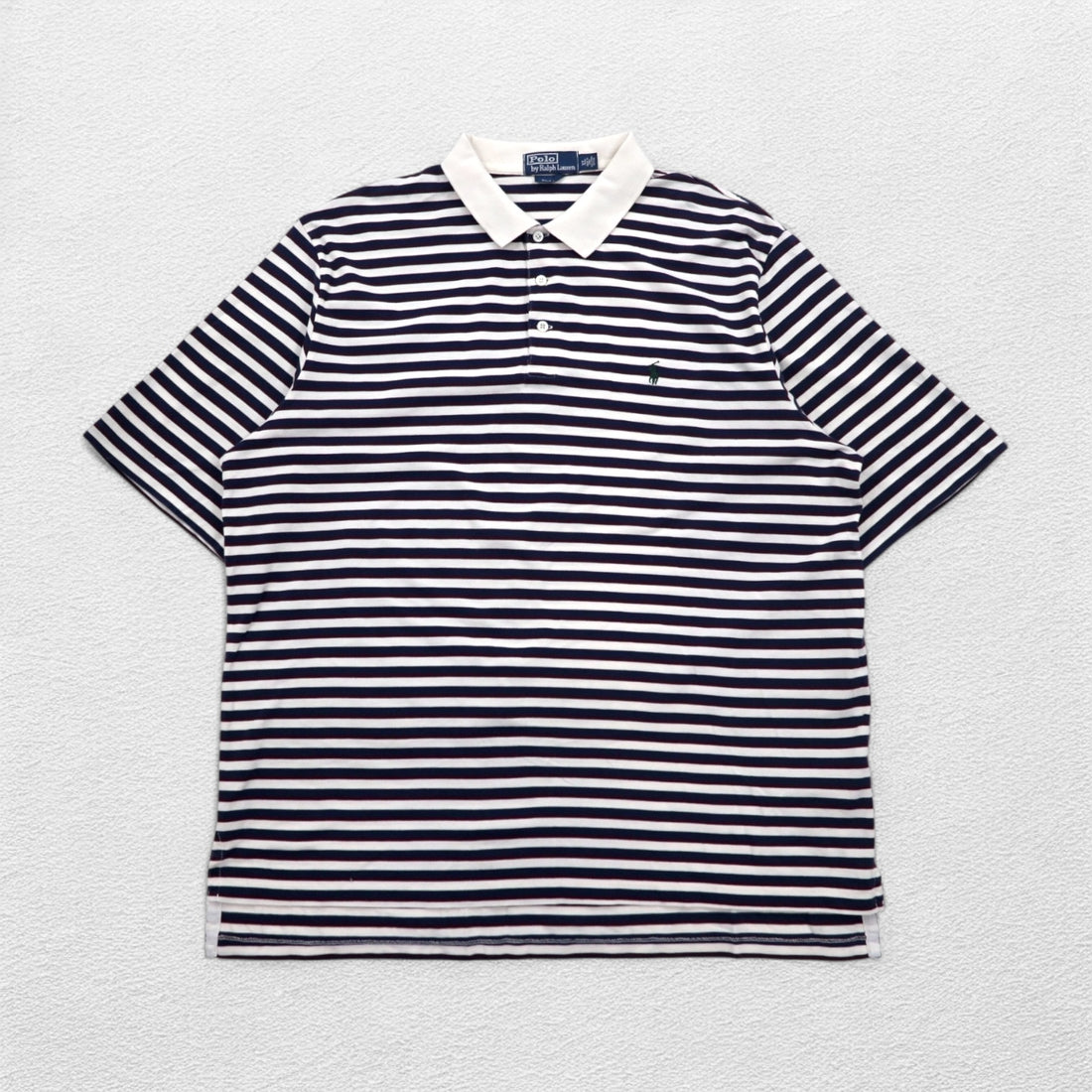 Polo by Ralph Lauren 90s Pima Cotton Striped Polo Shirt XL White Navy Small Pony Embroidery