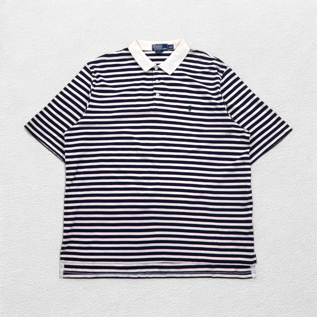 Polo by Ralph Lauren 90s Pima Cotton Striped Polo Shirt XL White Navy Small Pony Embroidery
