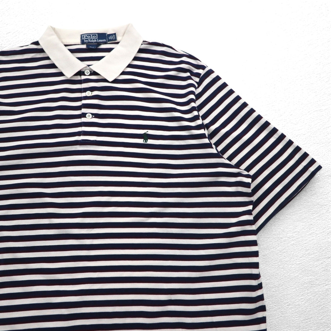 Polo by Ralph Lauren 90s Pima Cotton Striped Polo Shirt XL White Navy Small Pony Embroidery