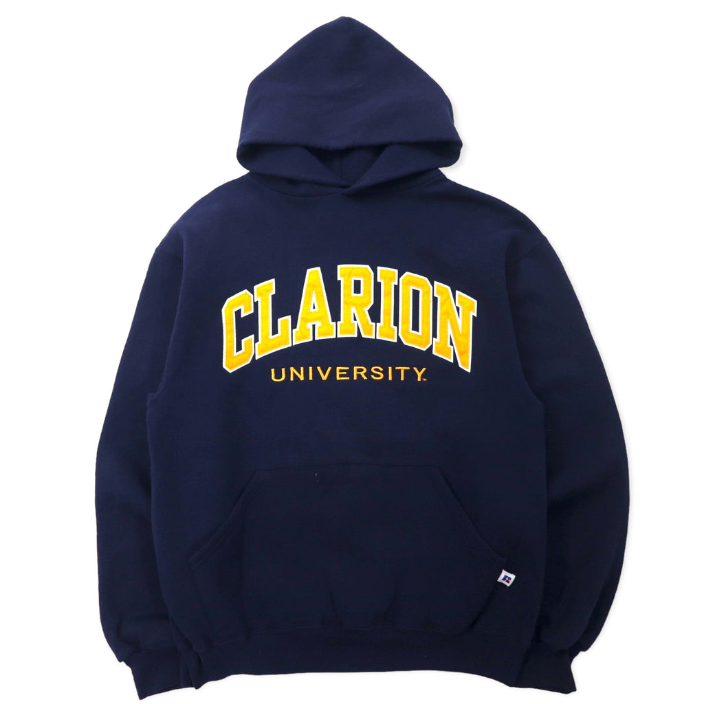 日本然リトテ-古着オンライン-RUSSELL ATHLETIC 90年代 カレッジ プルオーバーパーカー M ネイビー コットン CLARION UNIVERSITY メキシコ製-Russell Athletic 90's College Pullover Hoodie M Navy Cotton Clarion University Mexico Made