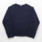Polo by Ralph Lauren 90s Crew Neck Sweatshirt, 2XL, Navy, Fleece Lining, Small Pony Embroidery