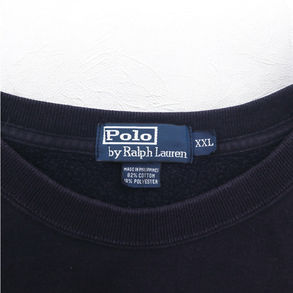 Polo by Ralph Lauren 90s Crew Neck Sweatshirt, 2XL, Navy, Fleece Lining, Small Pony Embroidery
