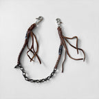 ALZUNI AZ950 Braided Leather Wallet Chain Brown Silver-Tone Chain Double Clasp Tassel Biker Style