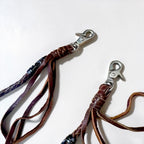 ALZUNI AZ950 Braided Leather Wallet Chain Brown Silver-Tone Chain Double Clasp Tassel Biker Style