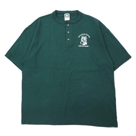 日本然リトテ-古着オンライン-USA製 90年代 COTTON DELUXE ヘンリーネック Tシャツ XL グリーン コットン International Bossons-USA Made 90's COTTON DELUXE Henley Neck T-Shirt XL Green Cotton International Bossons