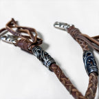 ALZUNI AZ950 Braided Leather Wallet Chain Brown Silver-Tone Chain Double Clasp Tassel Biker Style