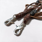 ALZUNI AZ950 Braided Leather Wallet Chain Brown Silver-Tone Chain Double Clasp Tassel Biker Style