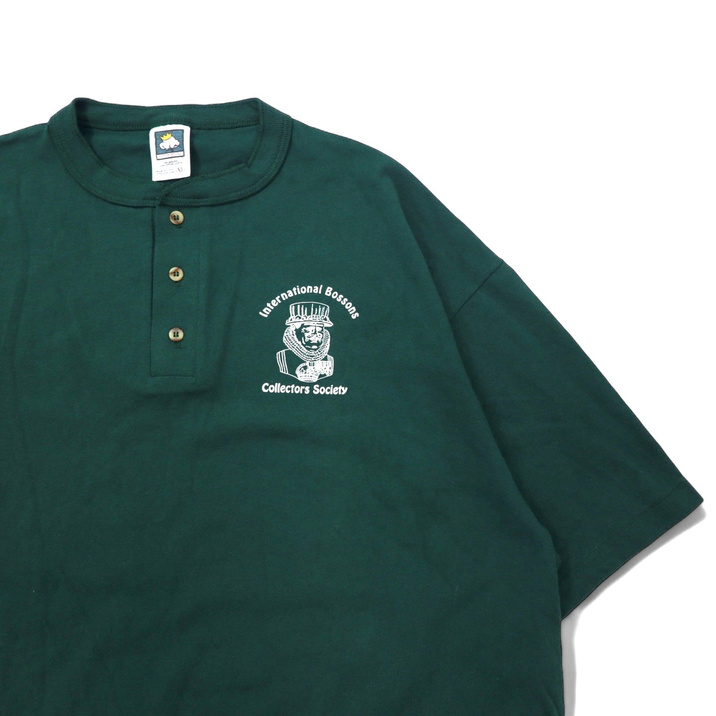 USA製 90年代 COTTON DELUXE ヘンリーネック Tシャツ XL グリーン コットン International Bossons