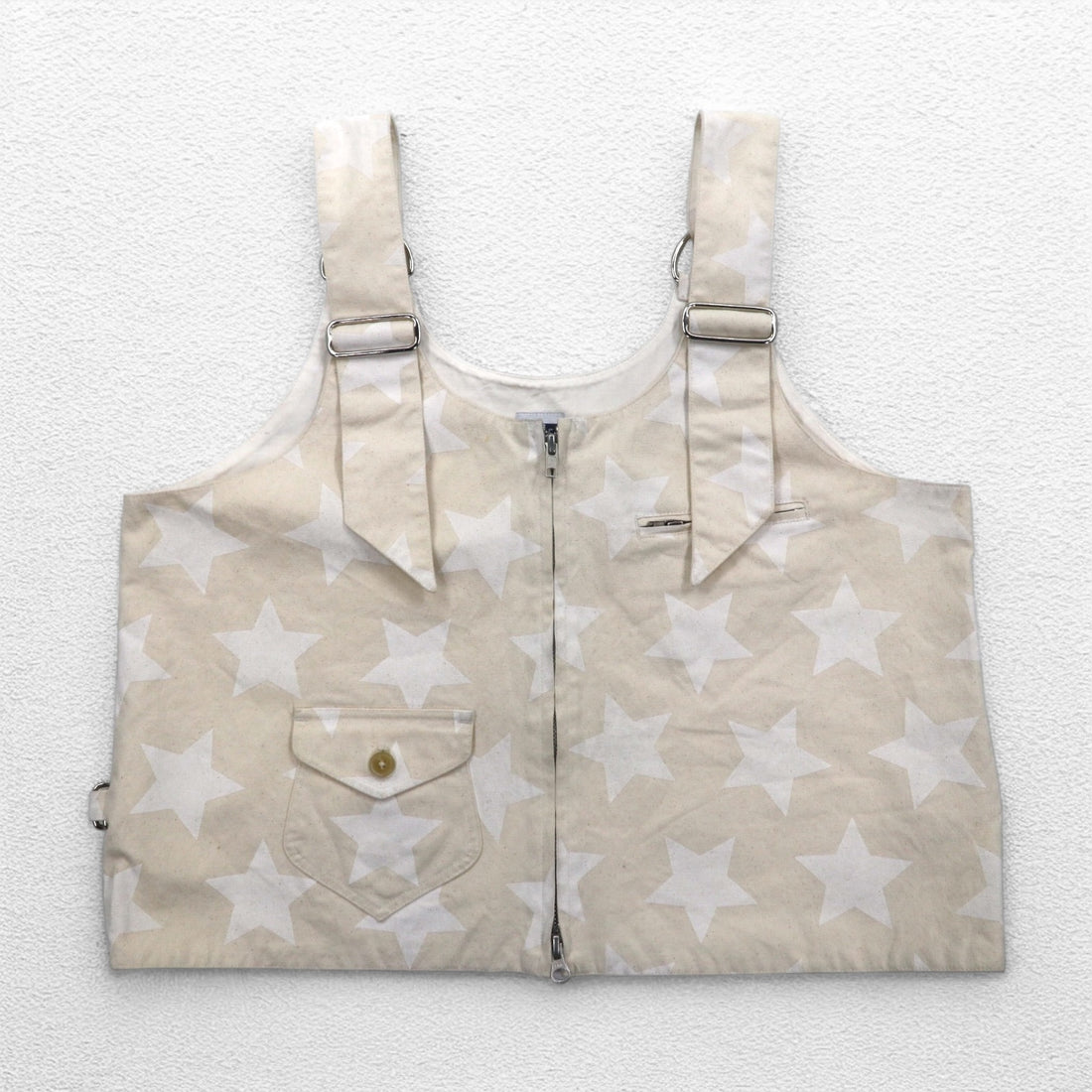 AiE ( Nepenthes ) USA製 ディーエスディーベスト dsd vest-9oz star M クリーム 総柄 星 ポケット ダブルジップ