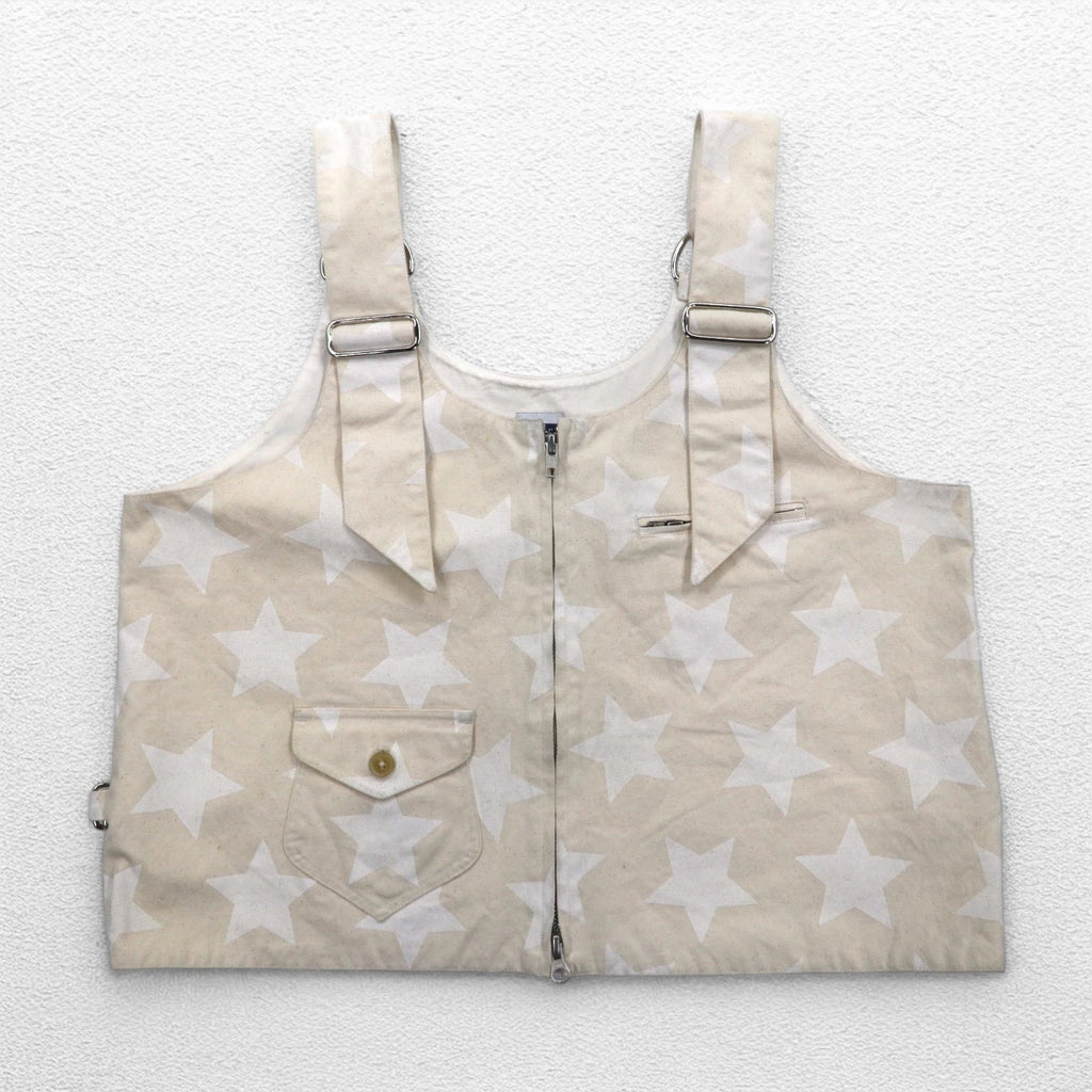 AiE ( Nepenthes ) USA製 ディーエスディーベスト dsd vest-9oz star M クリーム 総柄 星 ポケット ダブルジップ