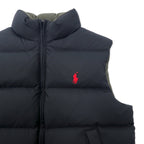 Polo by Ralph Lauren Reversible Down Vest M Khaki Black Polyester 381 BLEEKER Small Pony Embroidery
