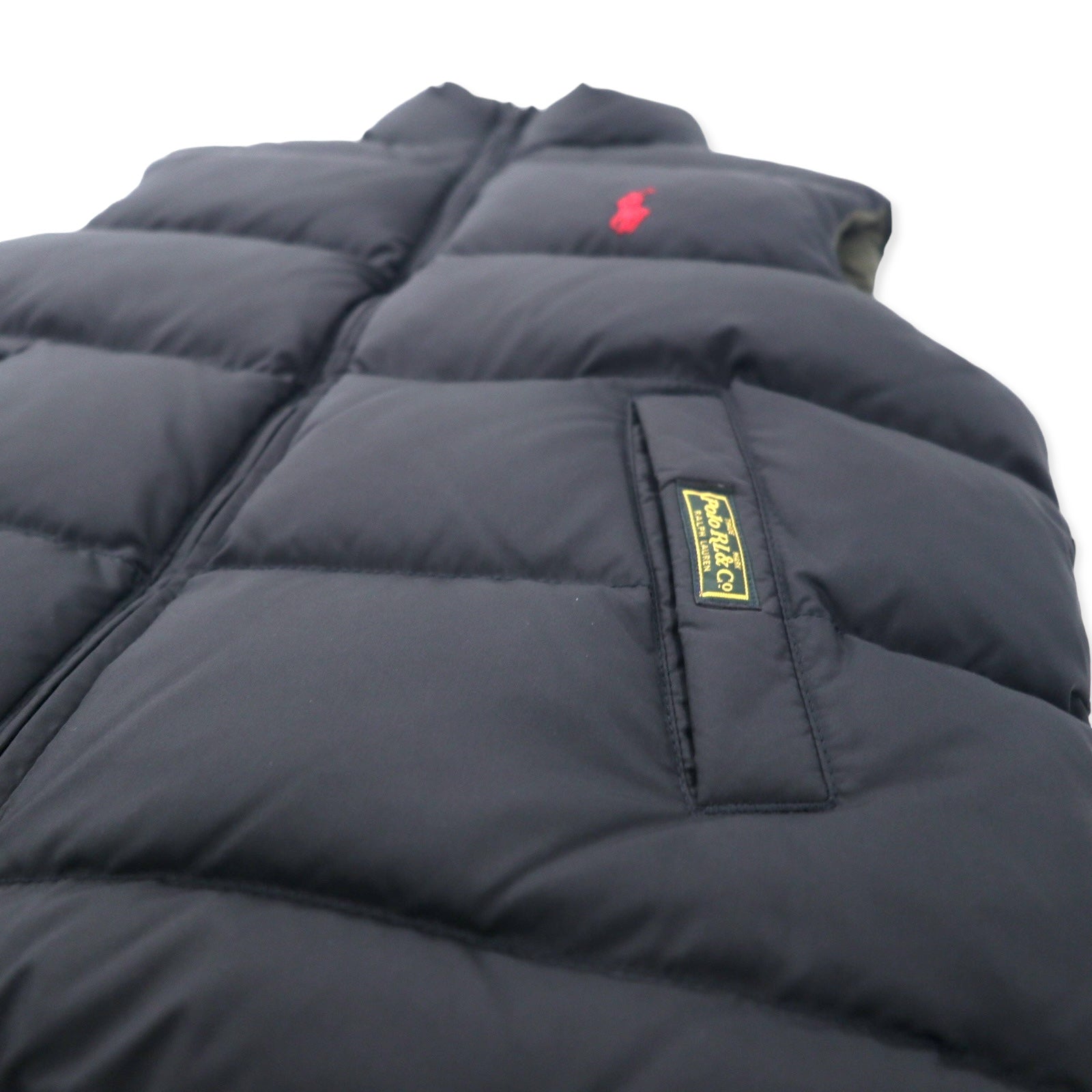 Polo by Ralph Lauren Reversible Down Vest M Khaki Black Polyester 381 BLEEKER Small Pony Embroidery