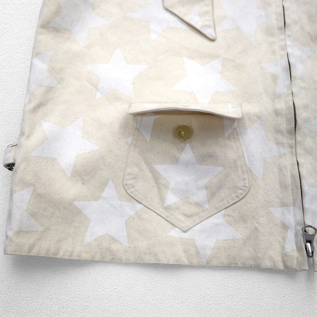 AiE ( Nepenthes ) USA製 ディーエスディーベスト dsd vest-9oz star M クリーム 総柄 星 ポケット ダブルジップ