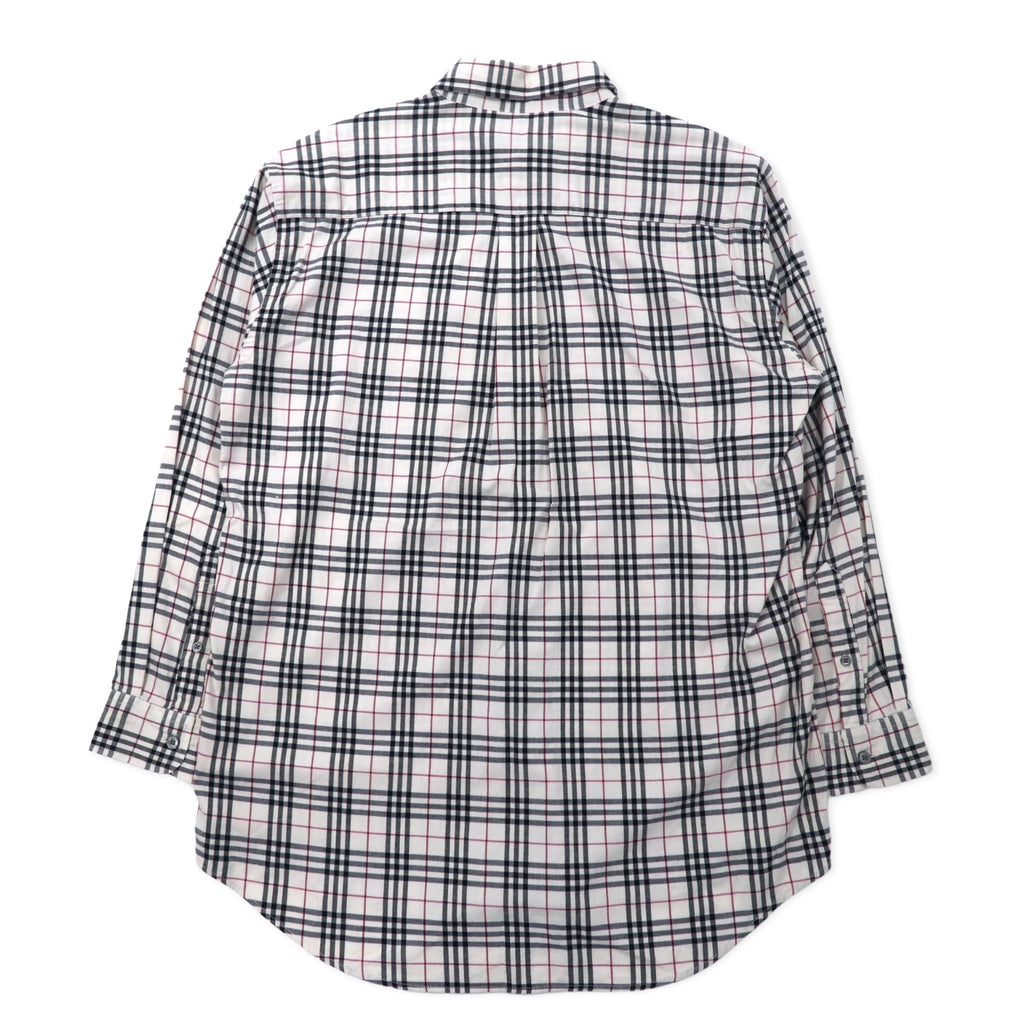 BURBERRY Nova Check Button-Down Shirt, M, White, Cotton, Stretch, One Point Logo Embroidery