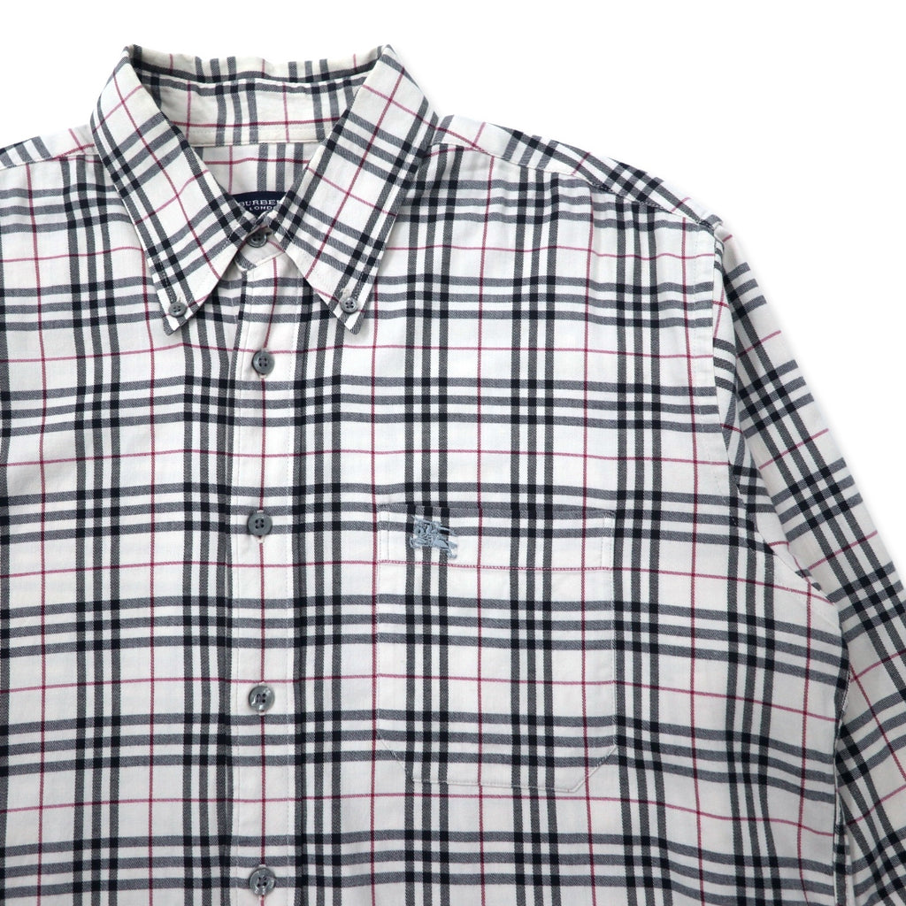 BURBERRY Nova Check Button-Down Shirt, M, White, Cotton, Stretch, One Point Logo Embroidery