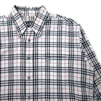 BURBERRY Nova Check Button-Down Shirt, M, White, Cotton, Stretch, One Point Logo Embroidery