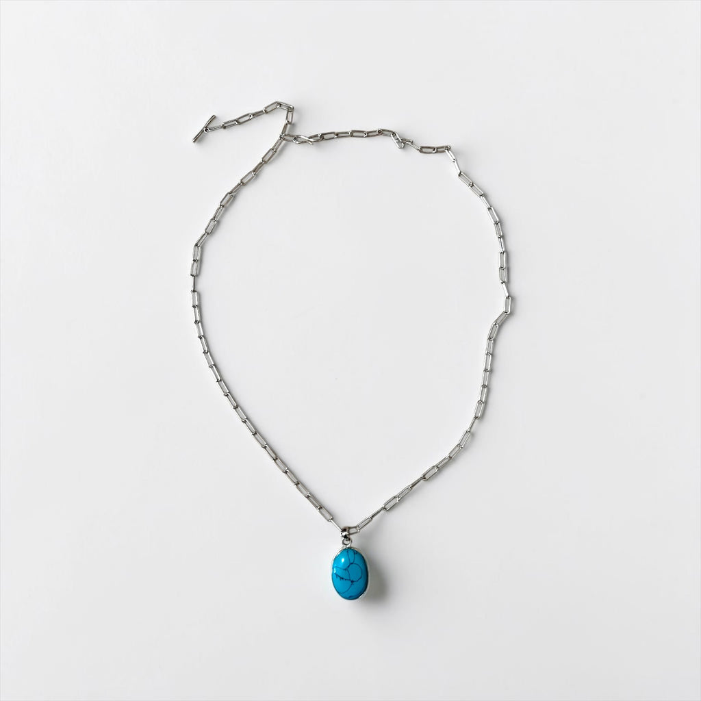 Sterling Silver Turquoise Necklace ターコイズ オーバル ネックレス シルバー ロング チェーン トグル フック