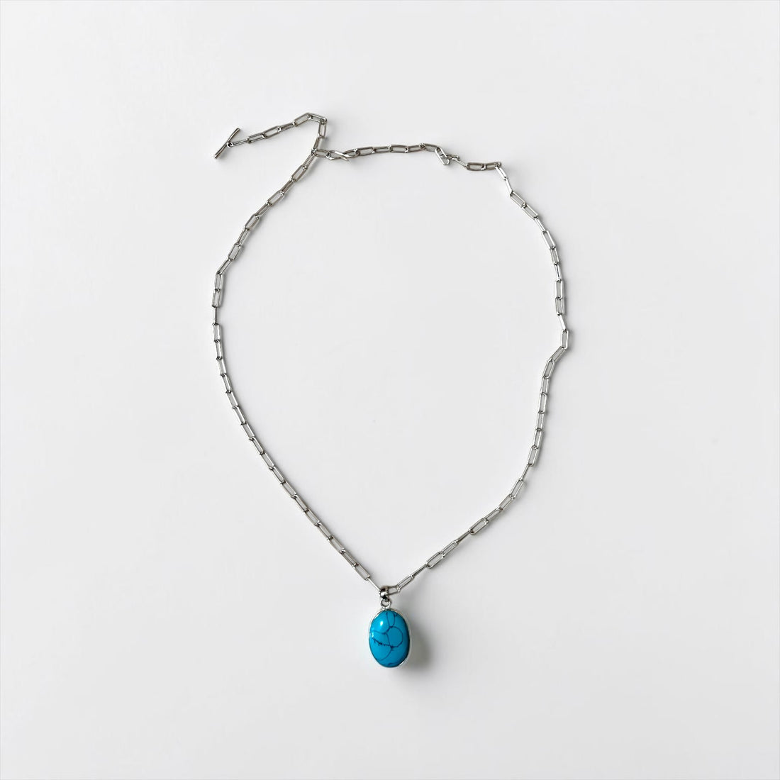 Sterling Silver Turquoise Necklace ターコイズ オーバル ネックレス シルバー ロング チェーン トグル フック
