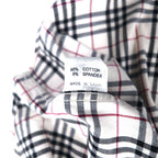 BURBERRY Nova Check Button-Down Shirt, M, White, Cotton, Stretch, One Point Logo Embroidery