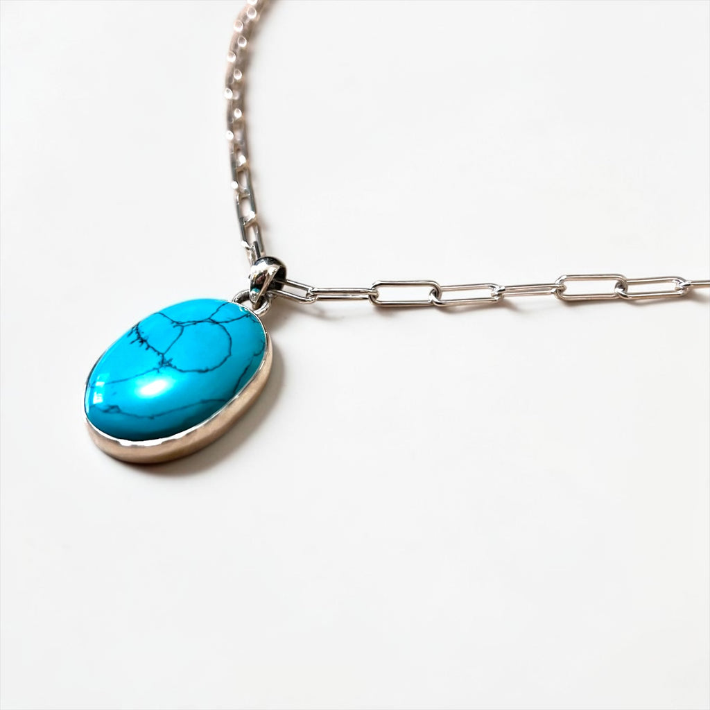 Sterling Silver Turquoise Necklace ターコイズ オーバル ネックレス シルバー ロング チェーン トグル フック