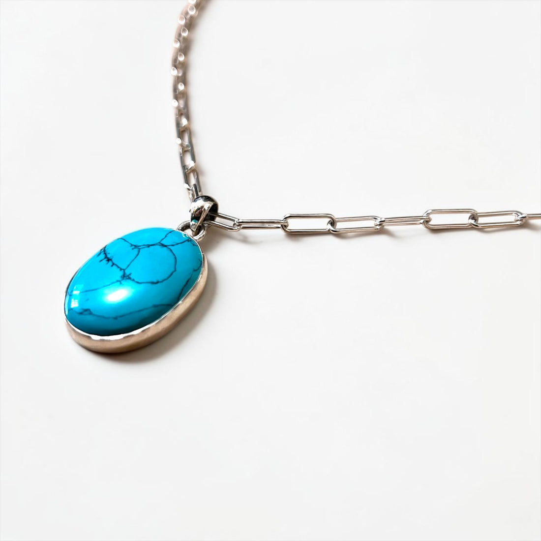 Sterling Silver Turquoise Necklace ターコイズ オーバル ネックレス シルバー ロング チェーン トグル フック