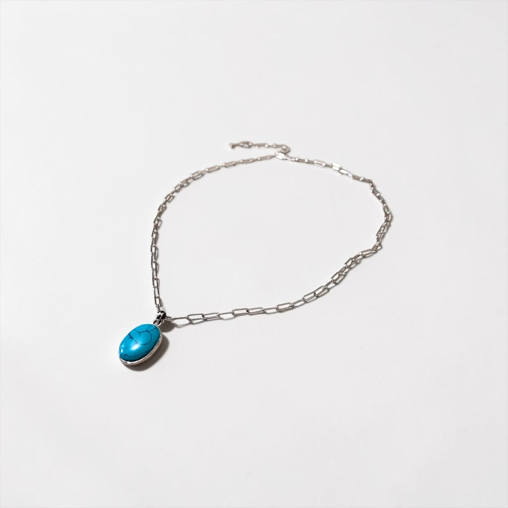 Sterling Silver Turquoise Necklace ターコイズ オーバル ネックレス シルバー ロング チェーン トグル フック