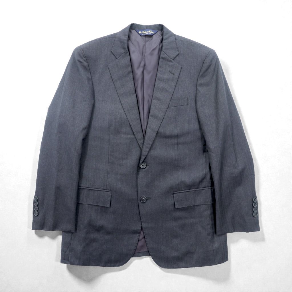Brooks Brothers 2B Tailored Jacket Blue Leather M Gray CANONICO Wool